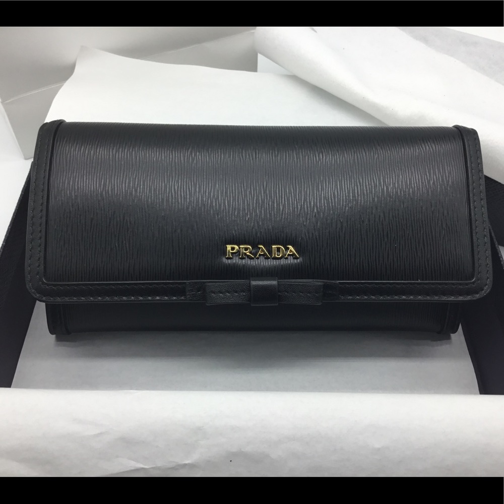 Prada♥️NEW♥️Vitello Move Fi Black Ribbon Leather - Picture 4 of 8